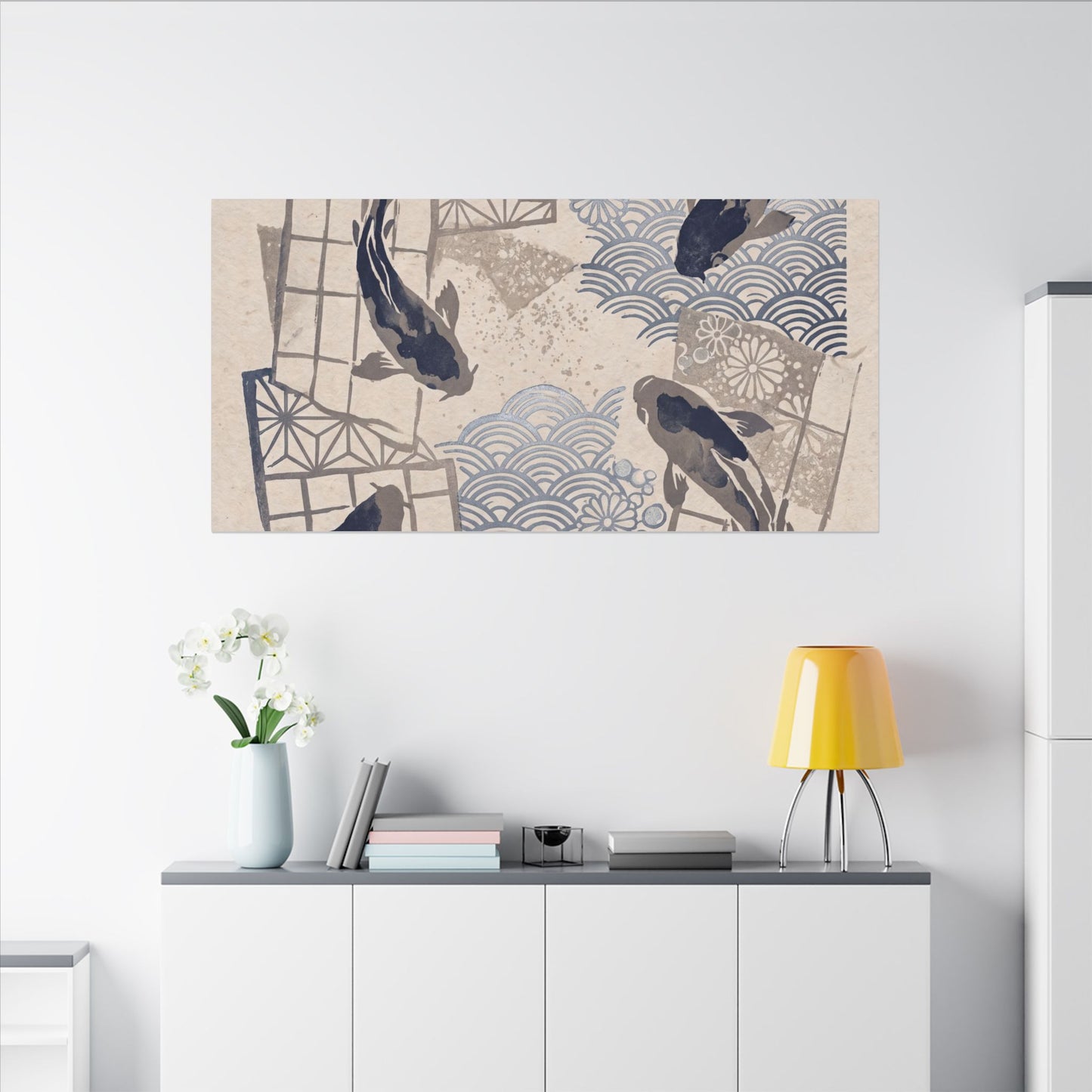Earthy Koi Pond Canvas Art - Japanese Pattern Japandi