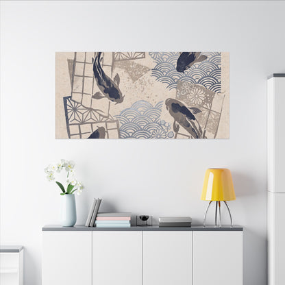 Earthy Koi Pond Canvas Art - Japanese Pattern Japandi