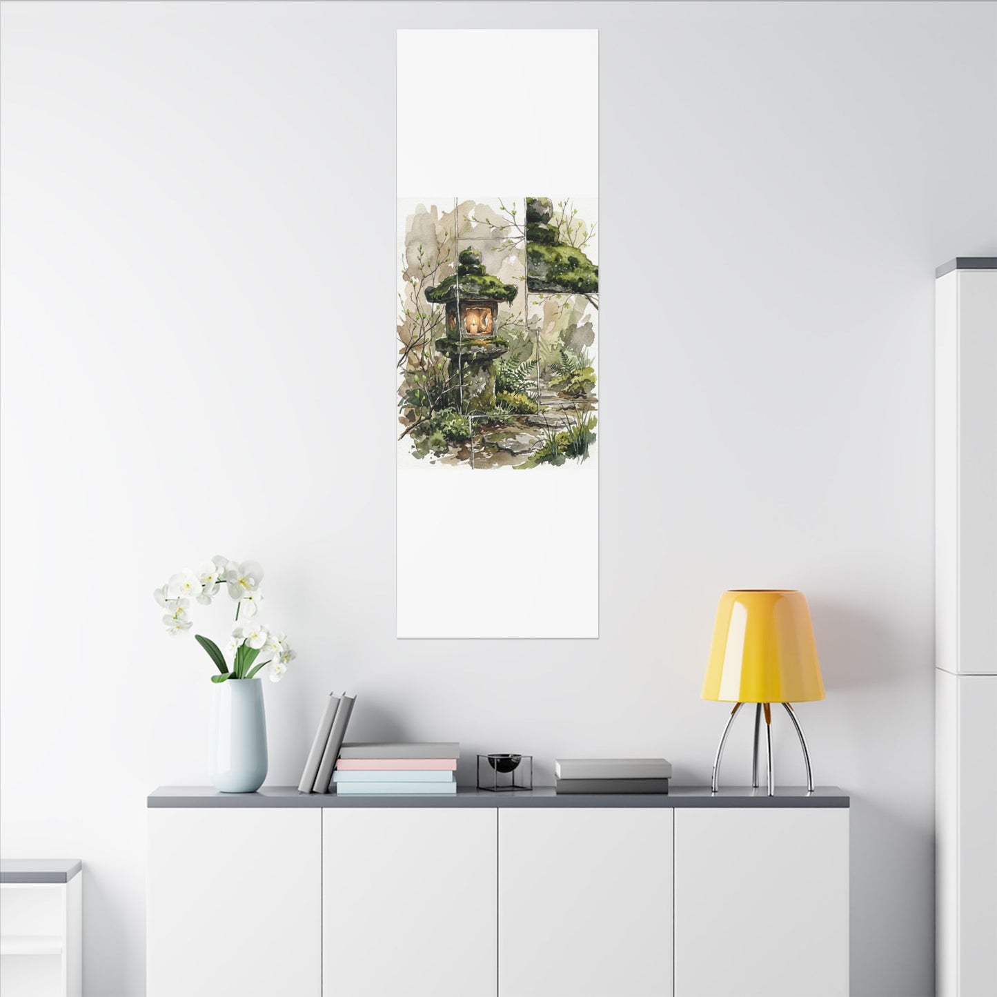 Stone Lantern Watercolor Canvas Art | Elegant Japandi Art