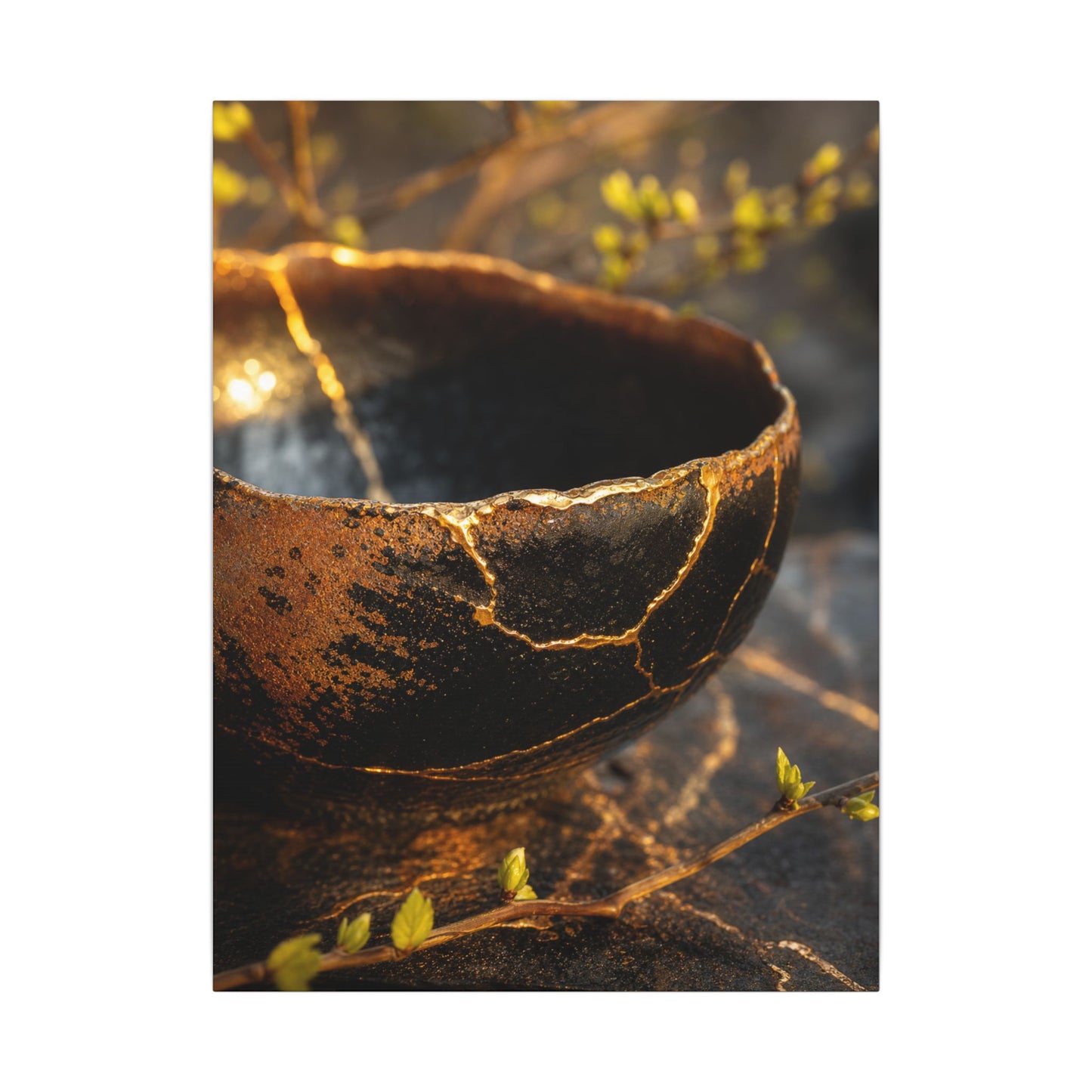 Kintsugi Ceramic Bowl in Golden Hour | Gold Vein Canvas Art