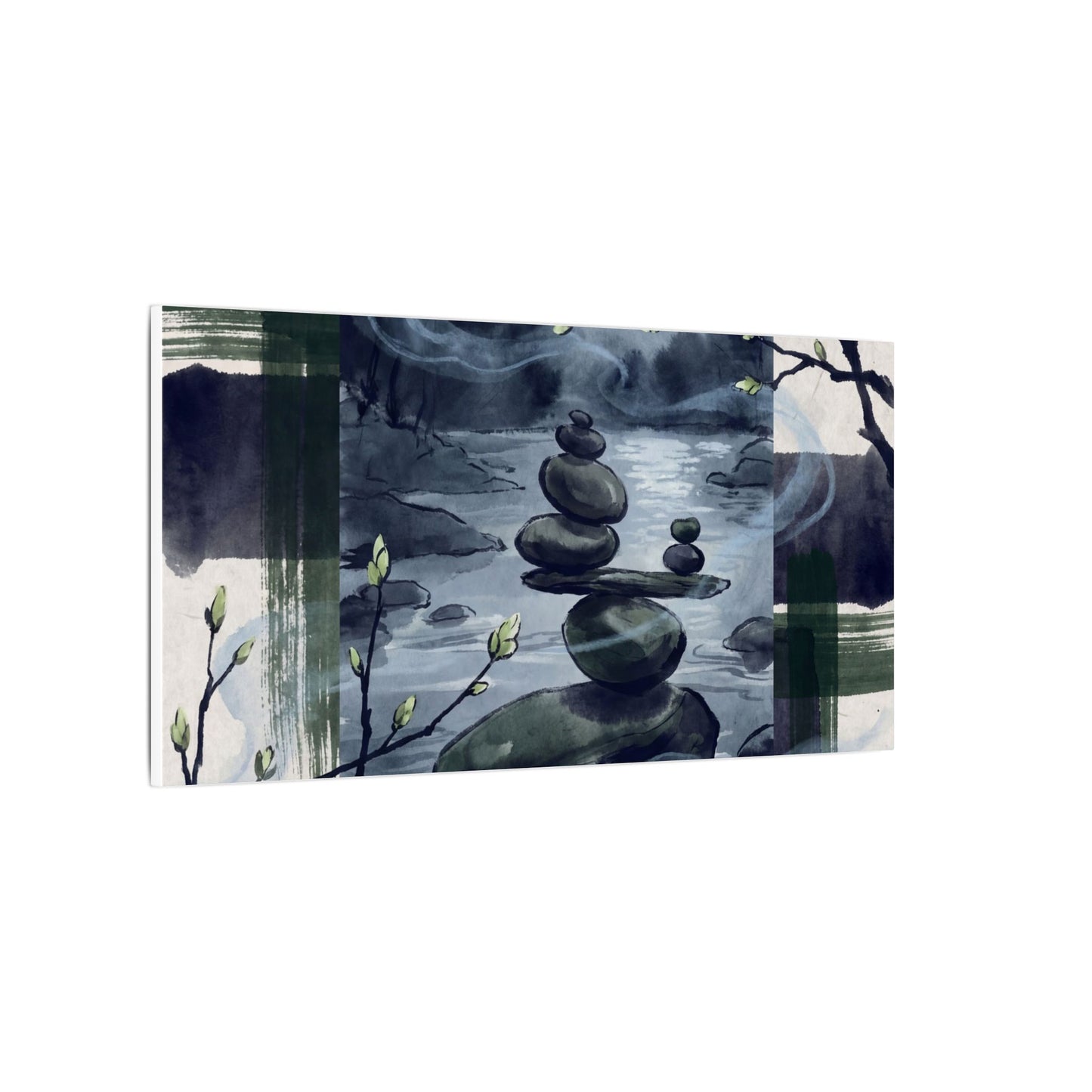 Moonlight River Stones Canvas Art - Zen Shibui