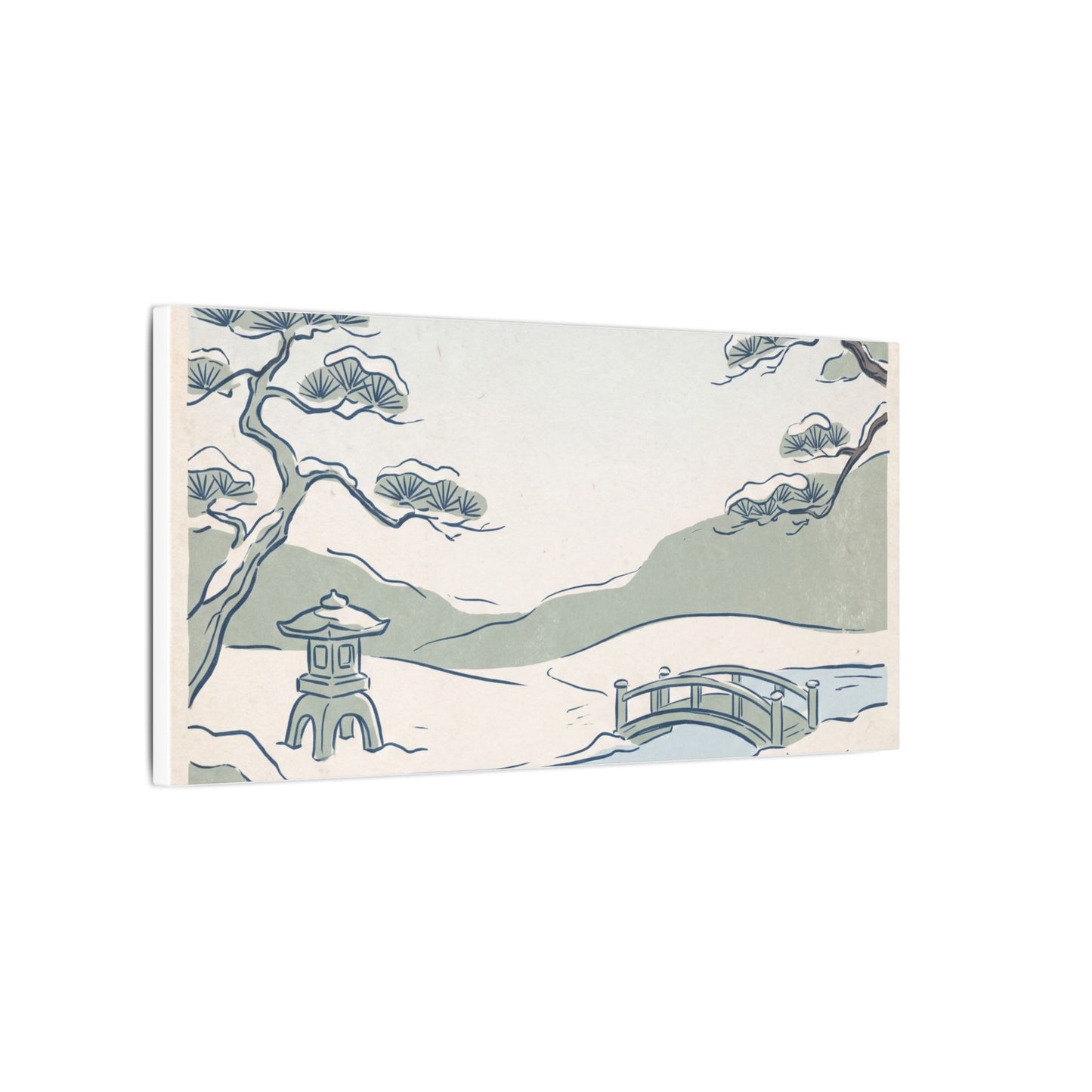 Japandi Moonlit Garden in Moonlight | Minimal Line Canvas Art