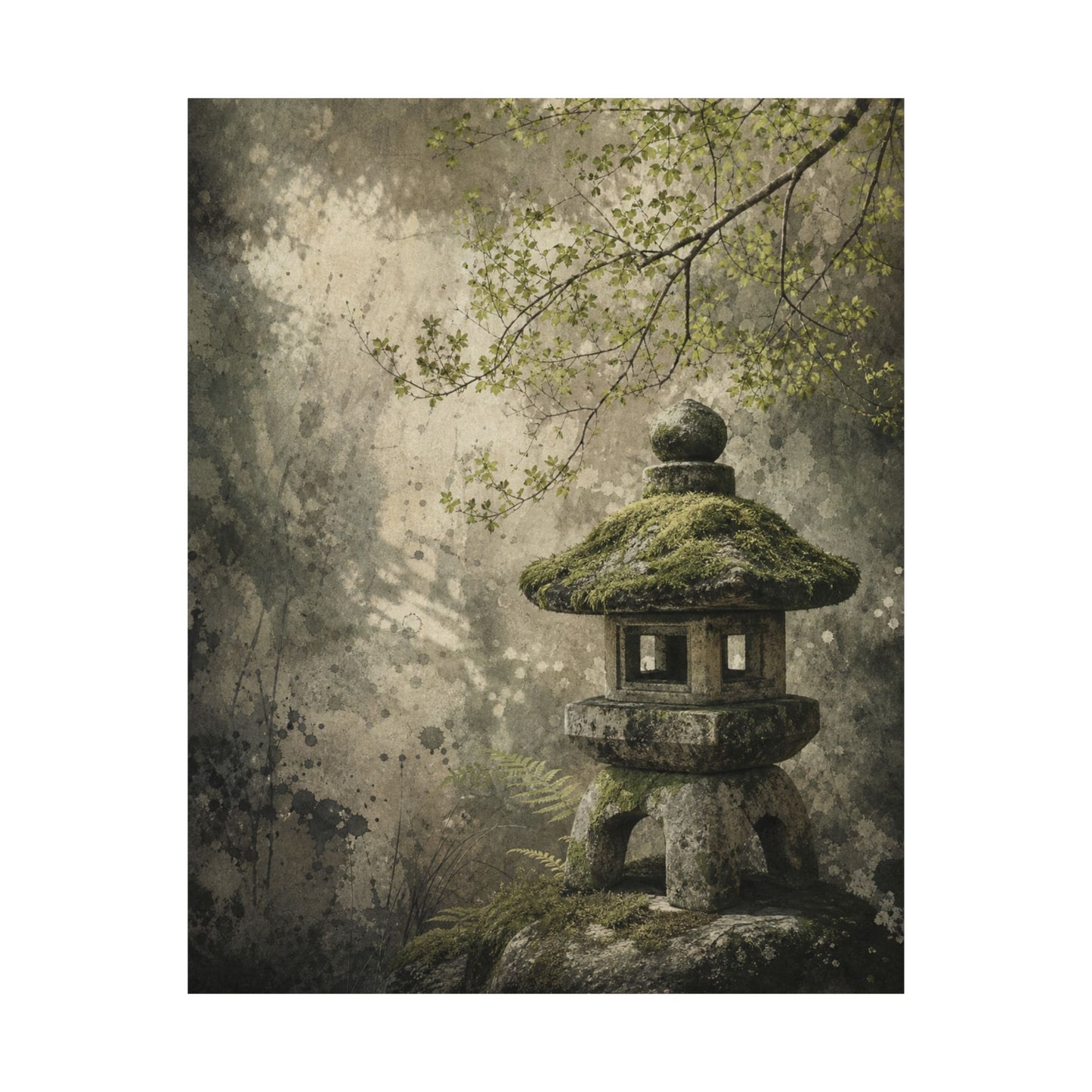 Stone Lantern Texture Wall Art Print | Neutral Japandi Art
