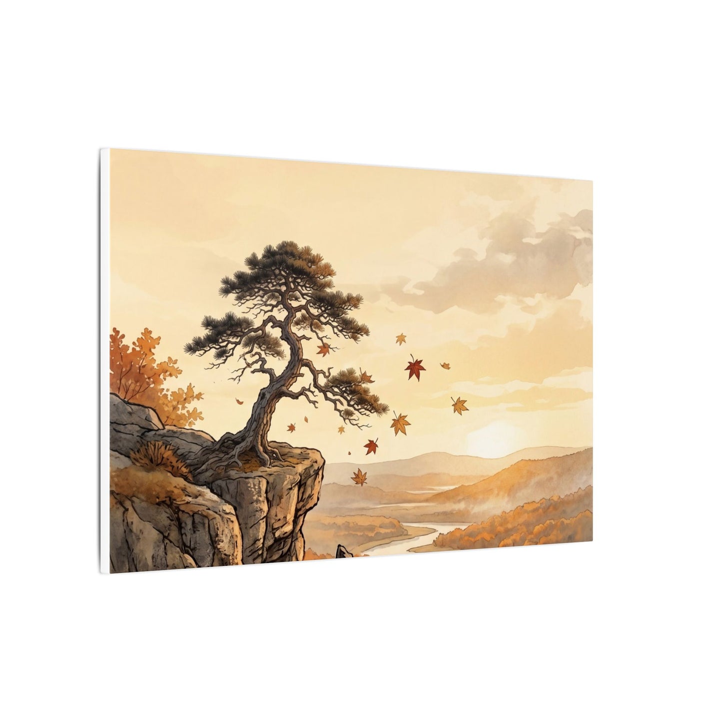 Pine Tree Autumn Canvas Art | Japandi Warm Design