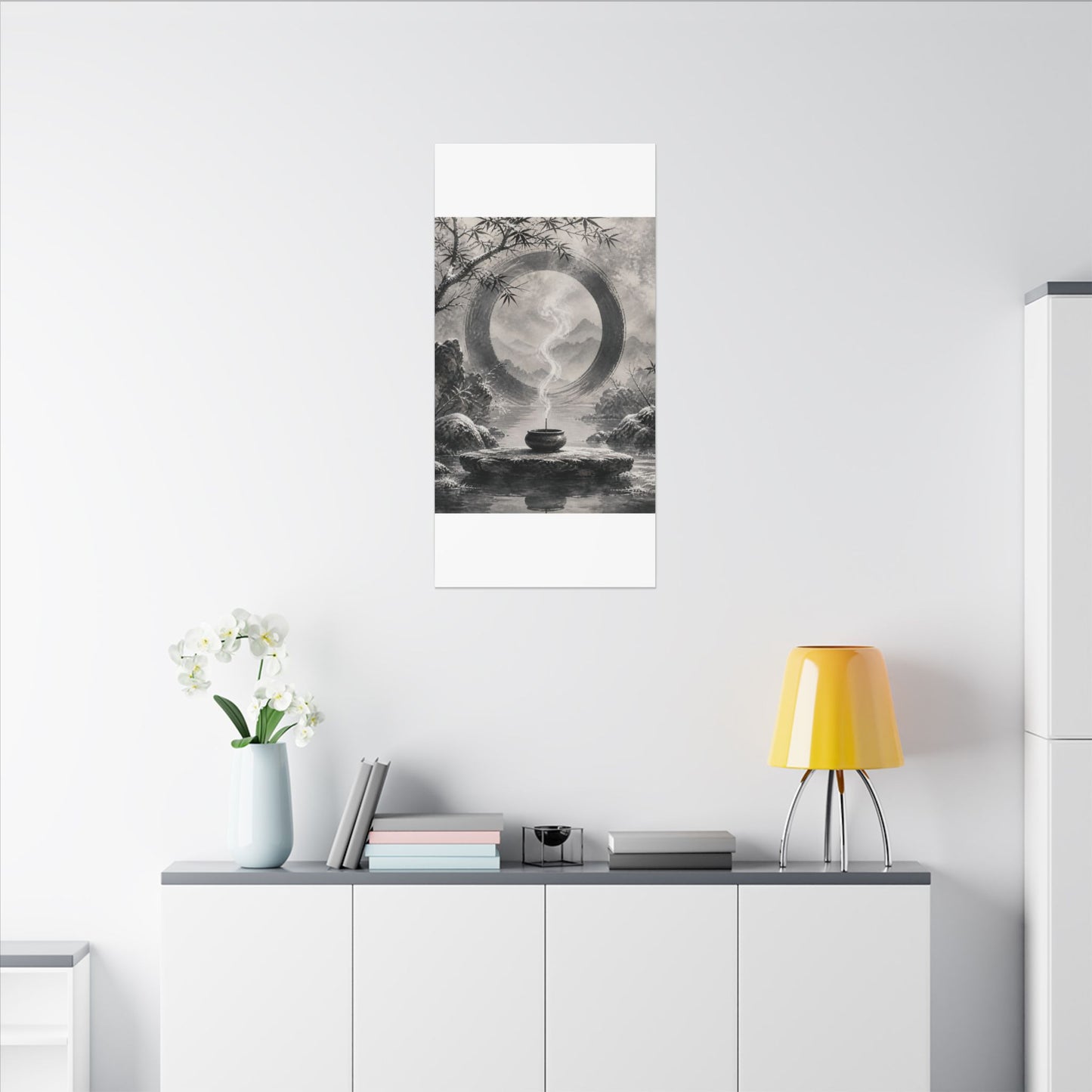 Incense Smoke Canvas Art | Winter Zen Sumi E Art