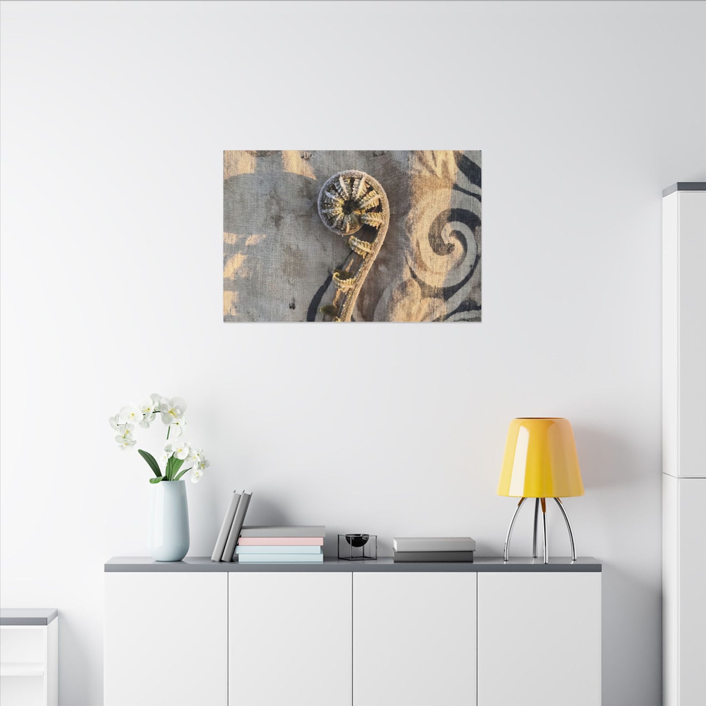 Fern Unfurling Canvas Art | Winter Japandi Japanese Pattern Art