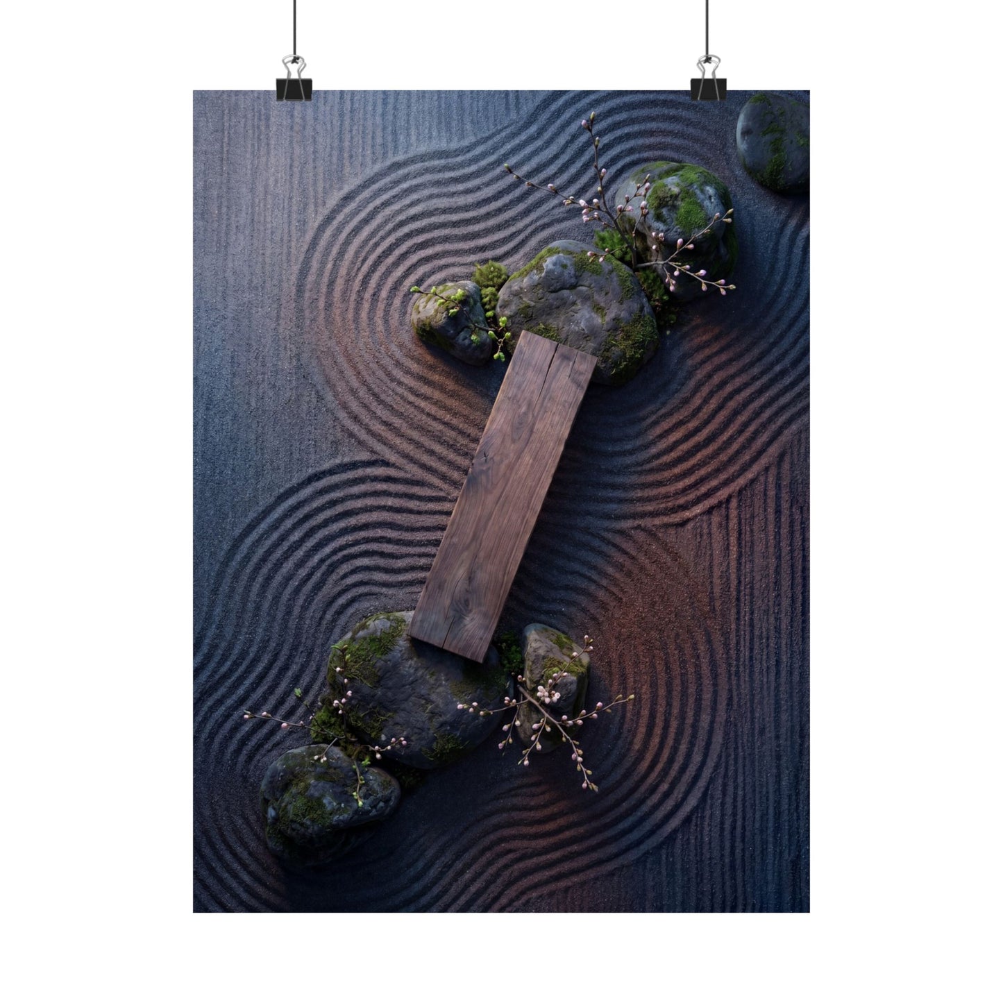 Rock Garden Moody Minimal Wall Art Print | Moody Dark Japandi Art