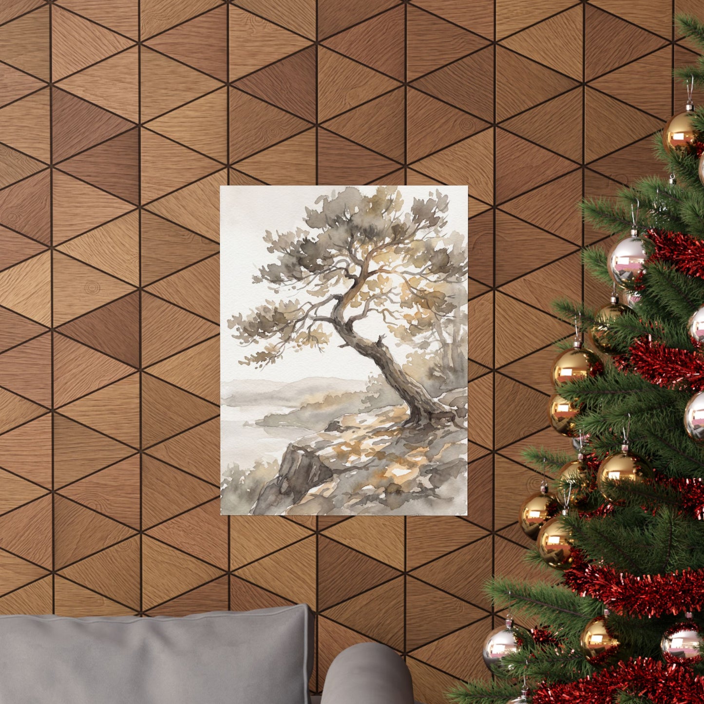 Mono No Aware Pine Tree Wall Art Print - Japandi Watercolor