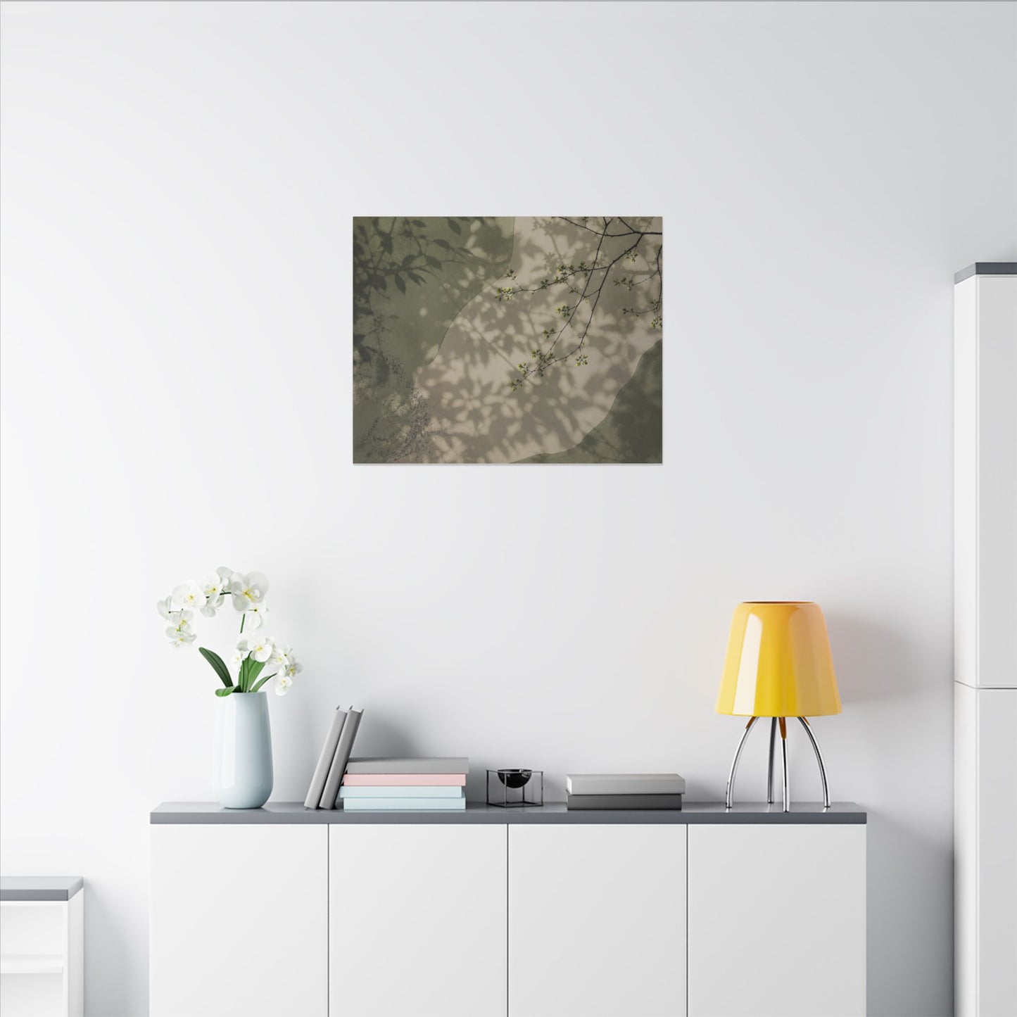 Neutral Shadow Play Canvas Art - Japanese Pattern Japandi