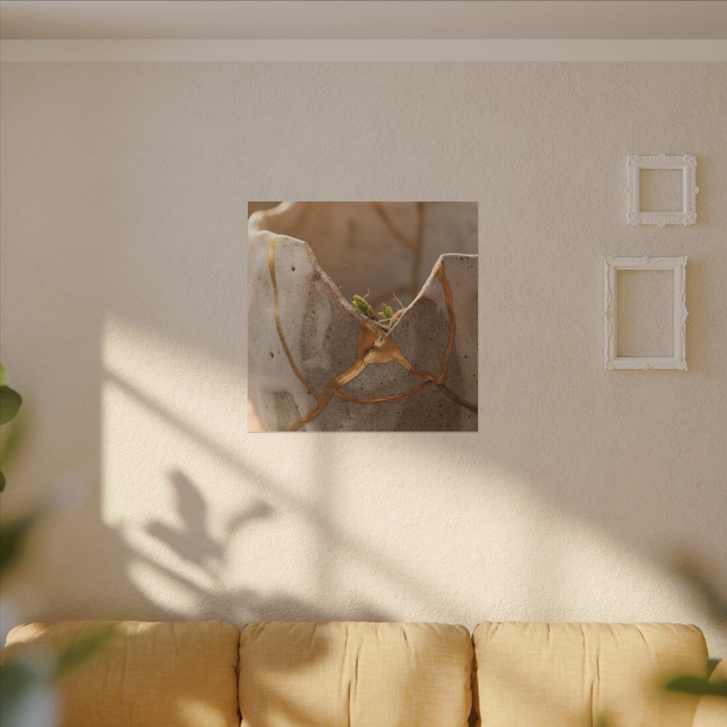 Golden Hour Broken Pottery Canvas Art - Japandi Kanso