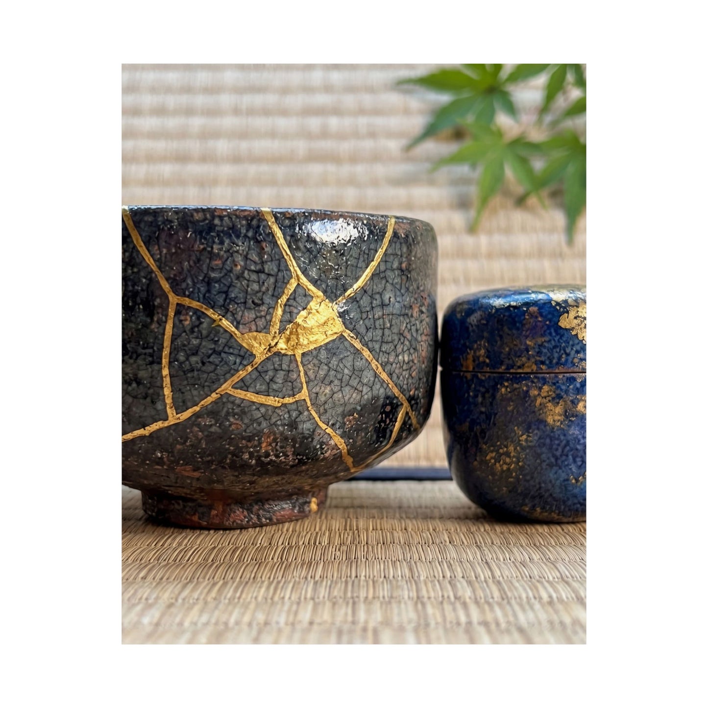 Kintsugi Tea Ceremony in Dawn | Crackle Gold Wall Art Print