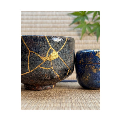 Kintsugi Tea Ceremony in Dawn | Crackle Gold Wall Art Print