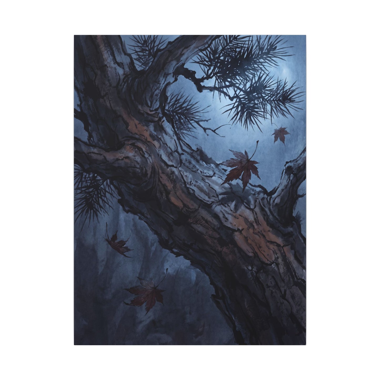 Atmospheric Pine Tree Canvas Art - Shadow Zen Dark Japandi