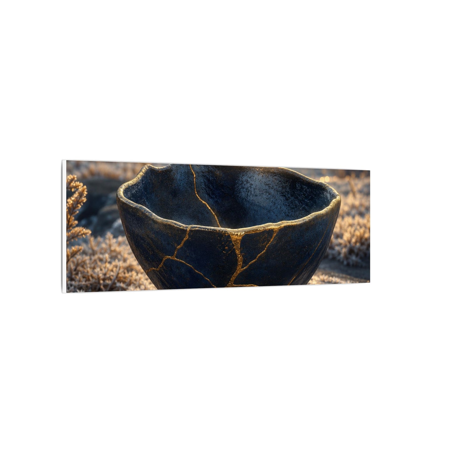 Ceramic Bowl Canvas Art | Winter Kintsugi Gold Repair Art