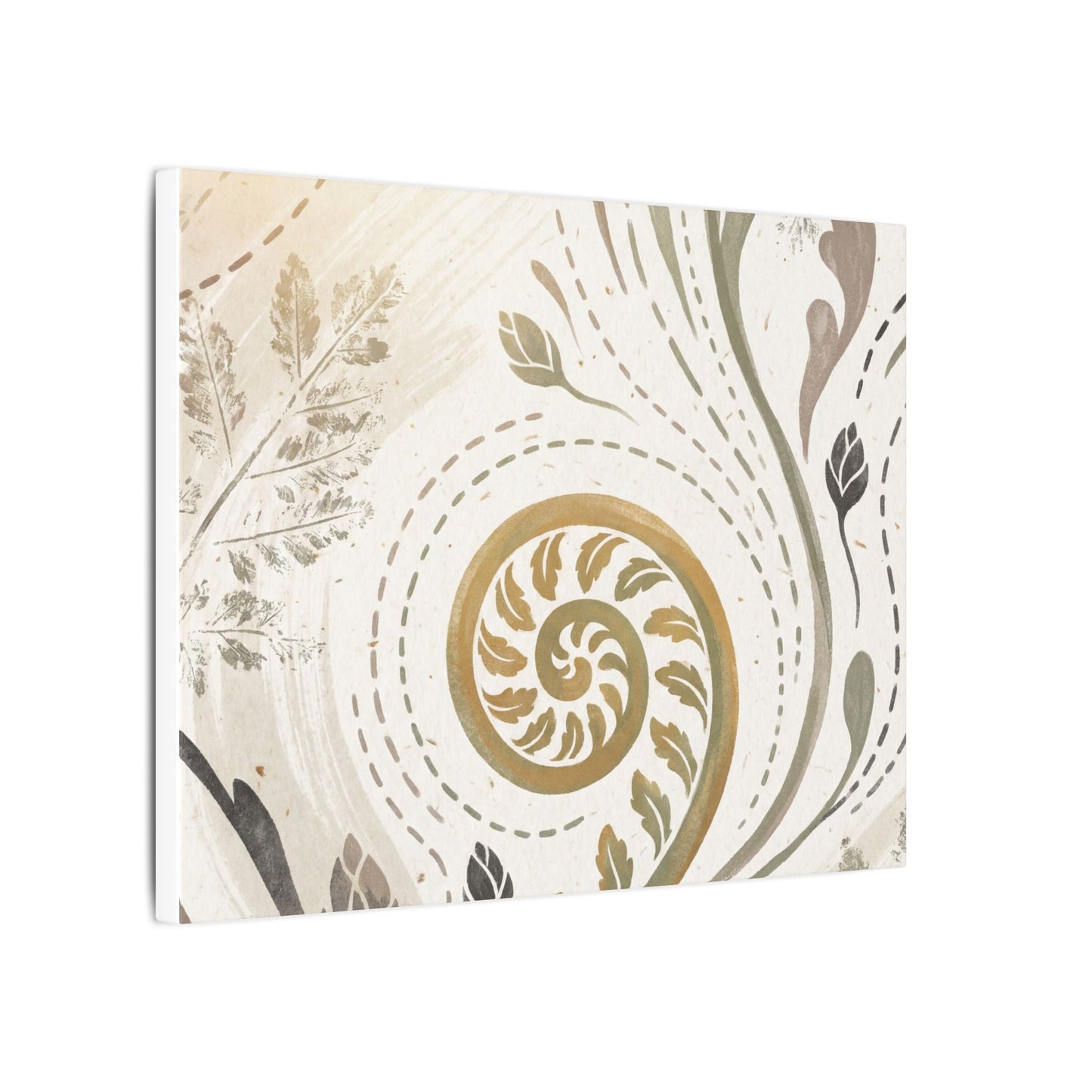 Japandi Fern Unfurling in Golden Hour | Japanese Pattern Canvas Art