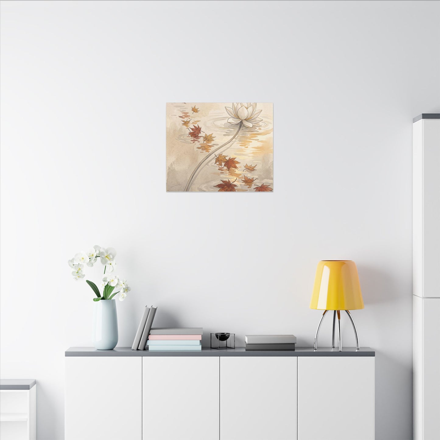 Lotus Flower Canvas Art | Autumn Japandi Minimal Line Art