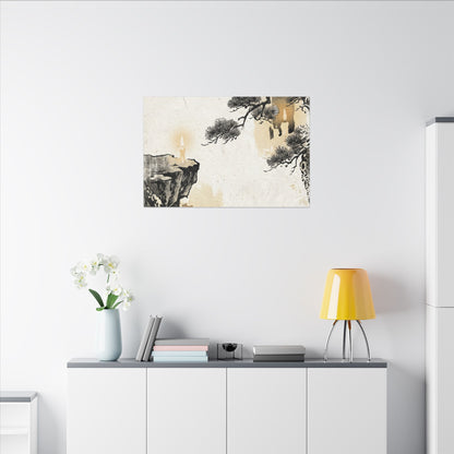 Japandi Pine Tree in Candlelight | Japanese Pattern Canvas Art
