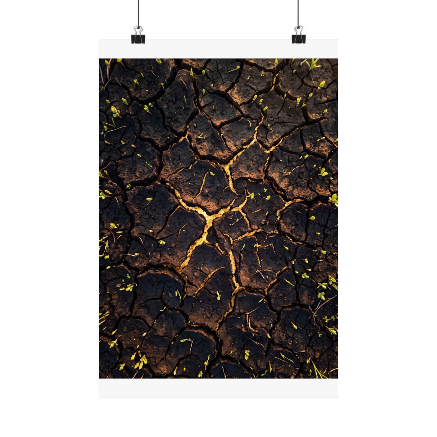 Golden Hour Cracked Earth Wall Art Print - Dark Japandi Seijaku