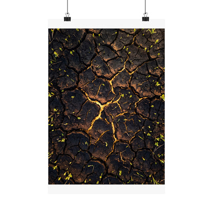Golden Hour Cracked Earth Wall Art Print - Dark Japandi Seijaku