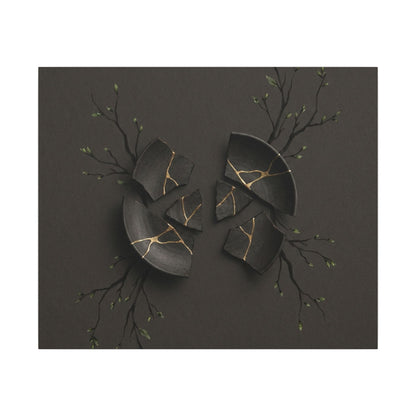 Sophisticated Broken Pottery Canvas Art - Charcoal Ink Dark Japandi