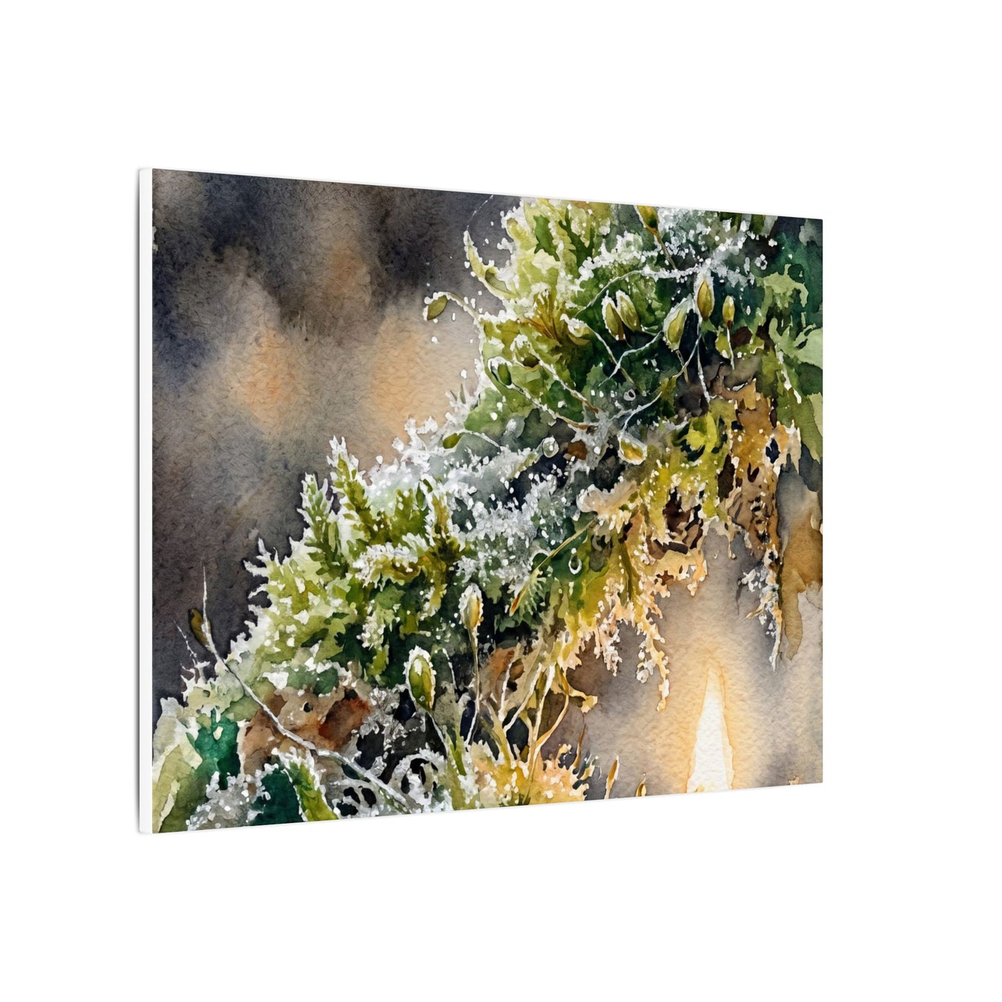 Winter Moss Close Up Watercolor Canvas Art | Neutral Decor