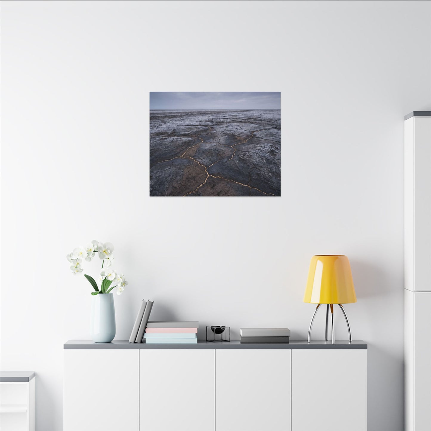 Dark Japandi Cracked Earth in Overcast | Dark Texture Canvas Art