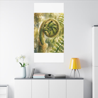 Japandi Fern Unfurling in Dappled | Watercolor Canvas Art