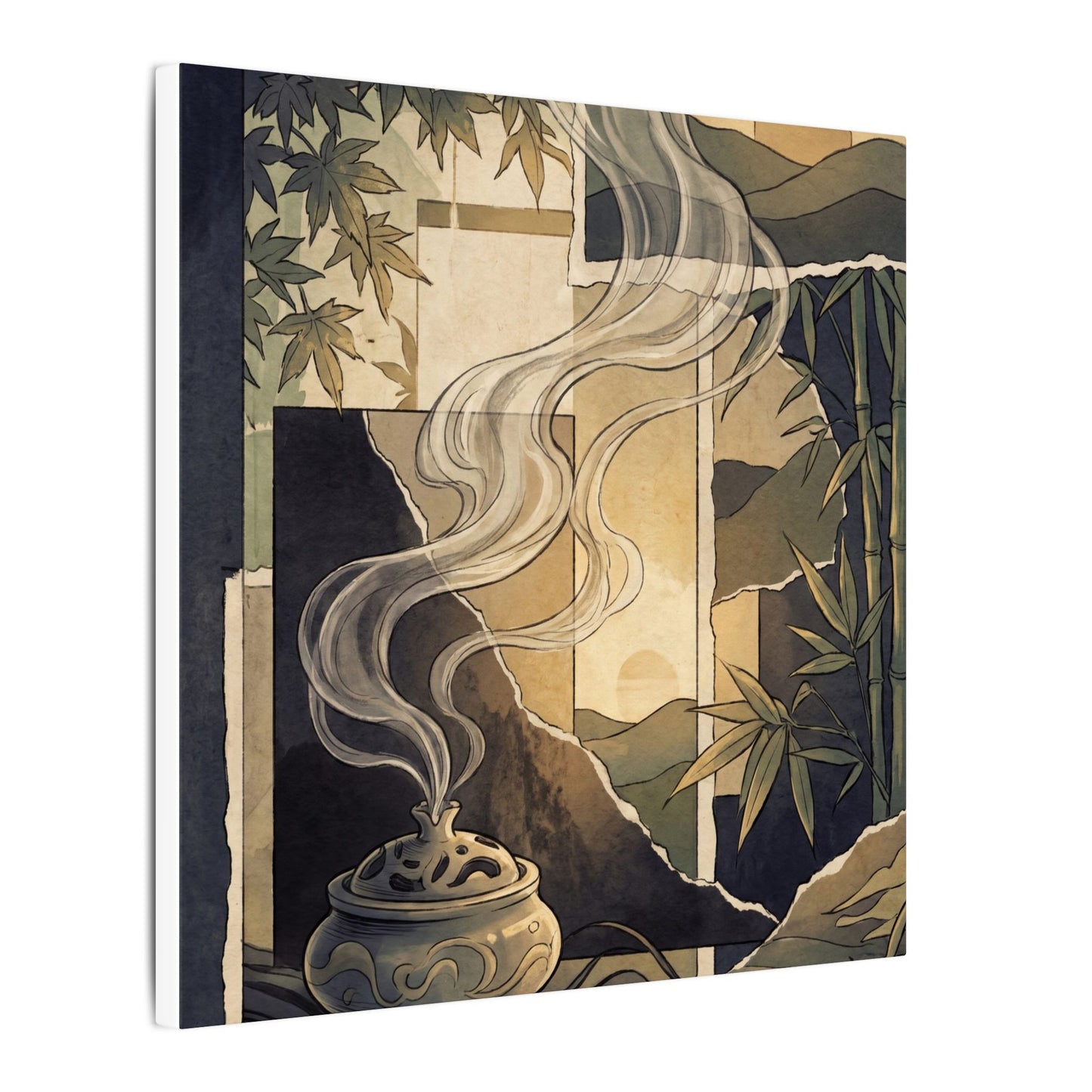 Tranquil Incense Smoke Canvas Art - Ukiyo E Inspired Zen