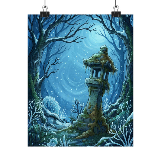 Fukinsei Stone Lantern Wall Art Print - Cottagecore Forest Whimsy Art Print