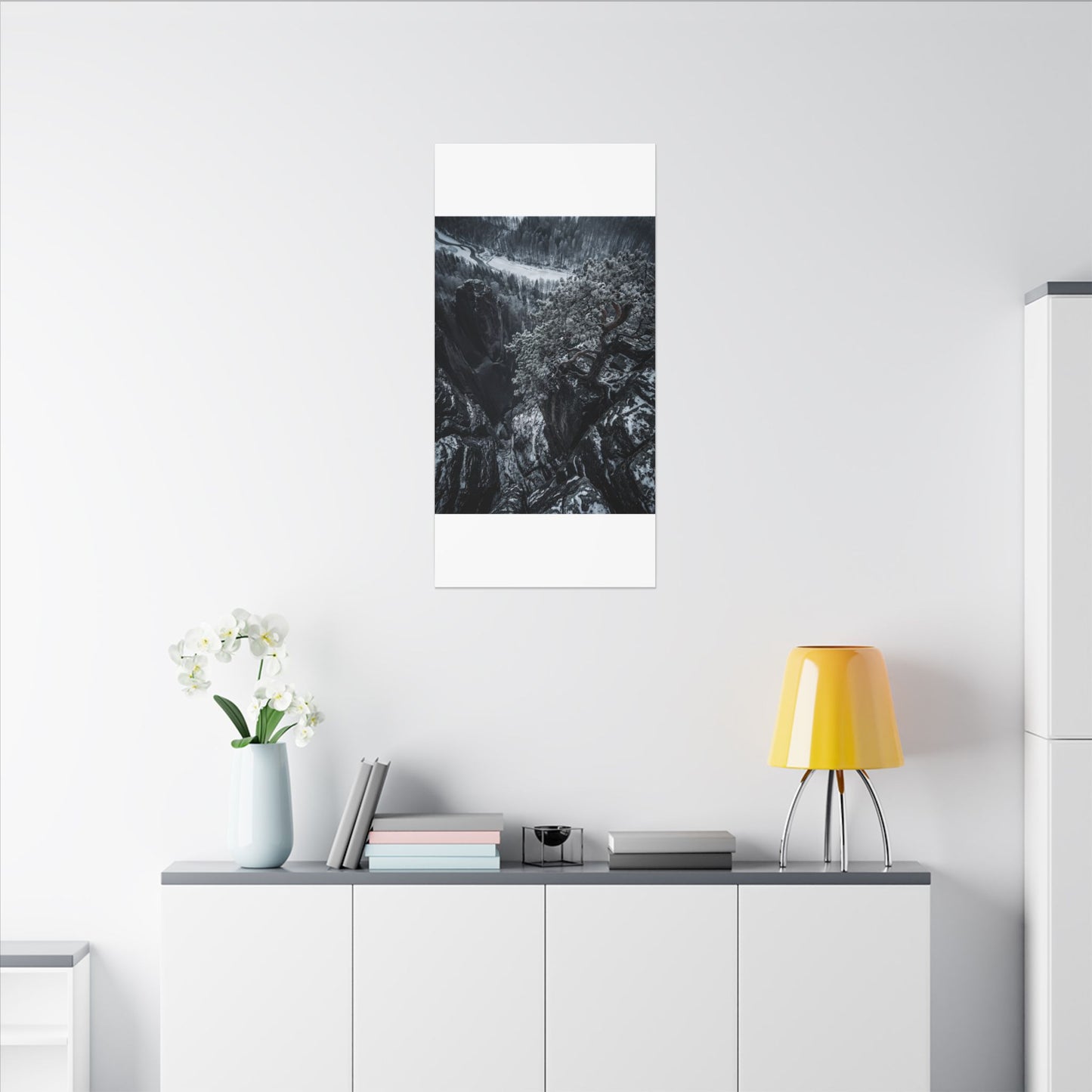 Dark Japandi Pine Tree in Dappled | Dark Texture Canvas Art