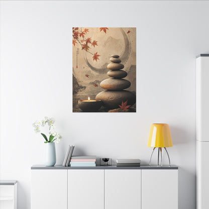 Japandi River Stones in Candlelight | Japanese Pattern Canvas Art