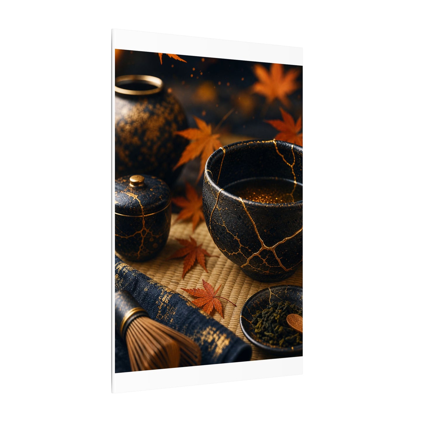 Seijaku Tea Ceremony Canvas Art - Kintsugi Gold Repair