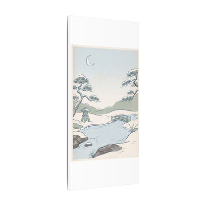 Japandi Moonlit Garden in Moonlight | Minimal Line Canvas Art