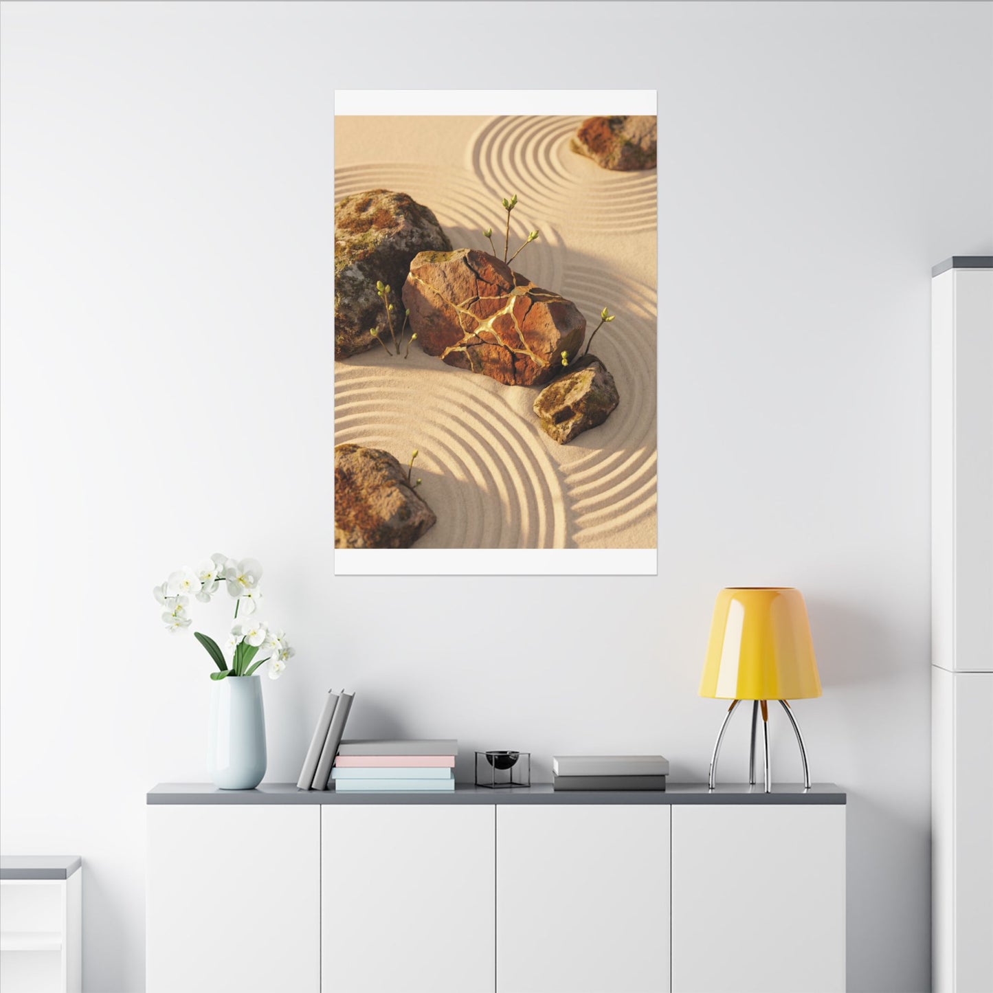 Kanso Rock Garden Canvas Art - Kintsugi Crackle Gold