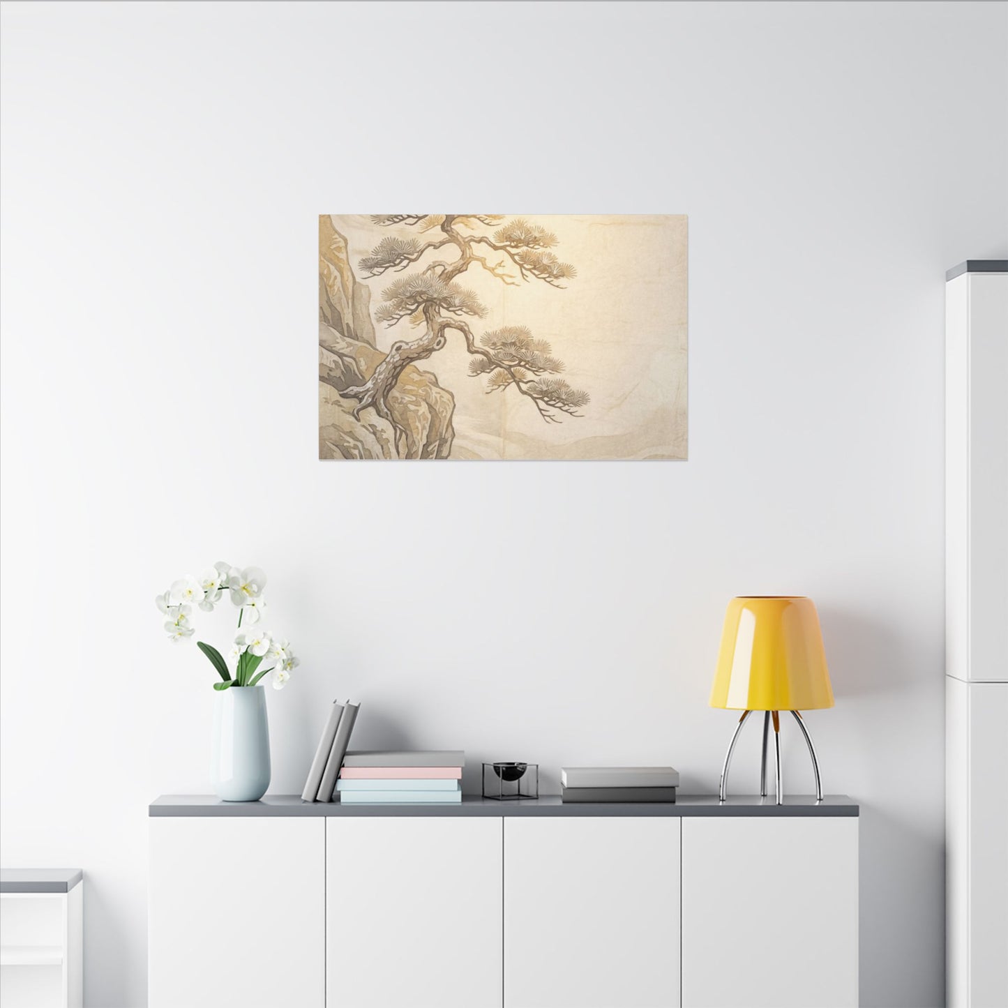 Winter Pine Tree Japanese Pattern Canvas Art | Elegant Decor