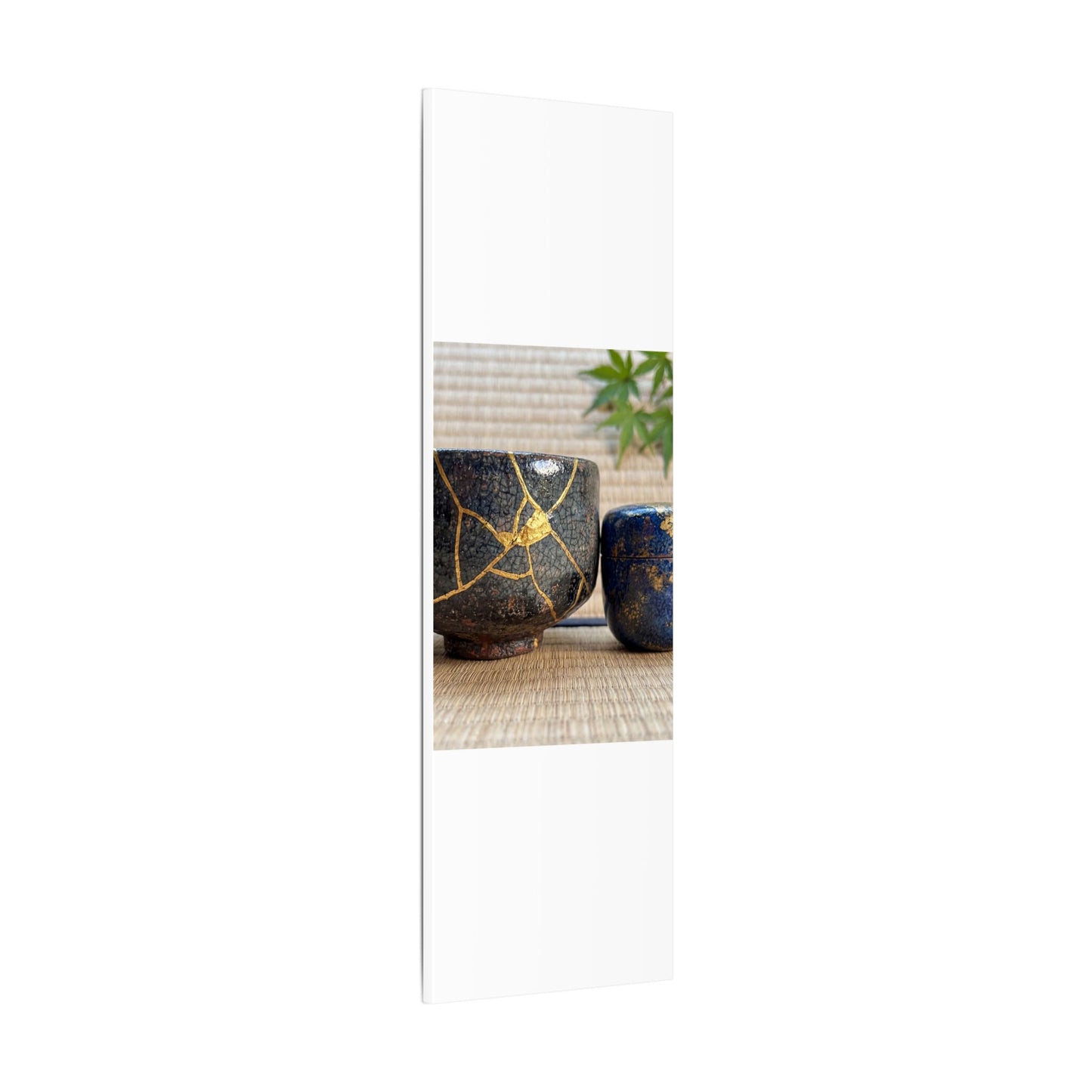 Tea Ceremony Crackle Gold Canvas Art | Philosophical Kintsugi Art