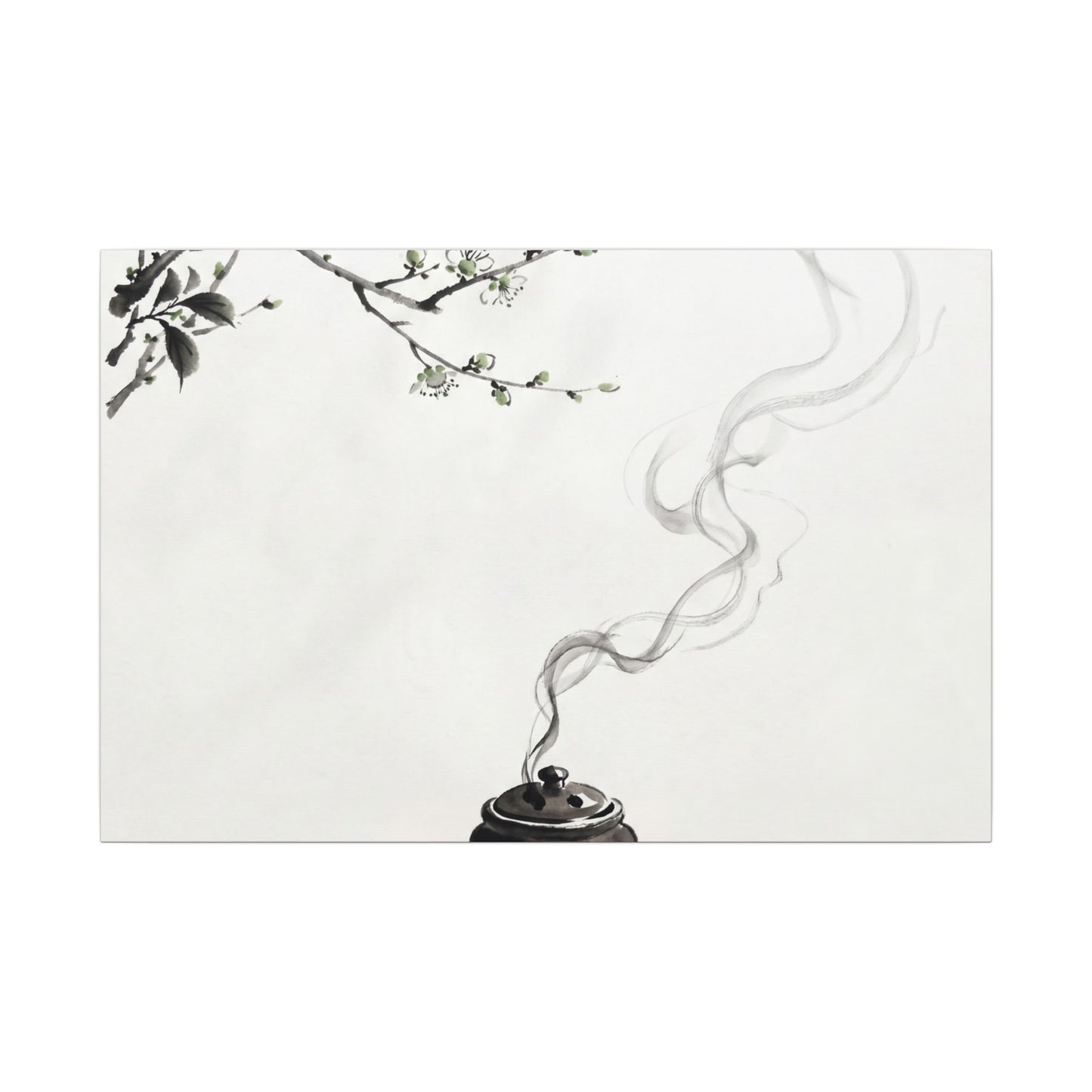 Calm Incense Smoke Canvas Art - Sumi E Zen