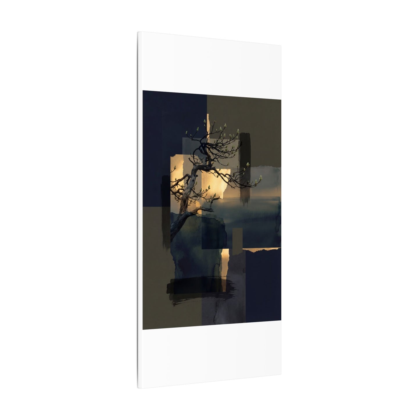 Golden Hour Pine Tree Canvas Art - Dark Japandi Kanso