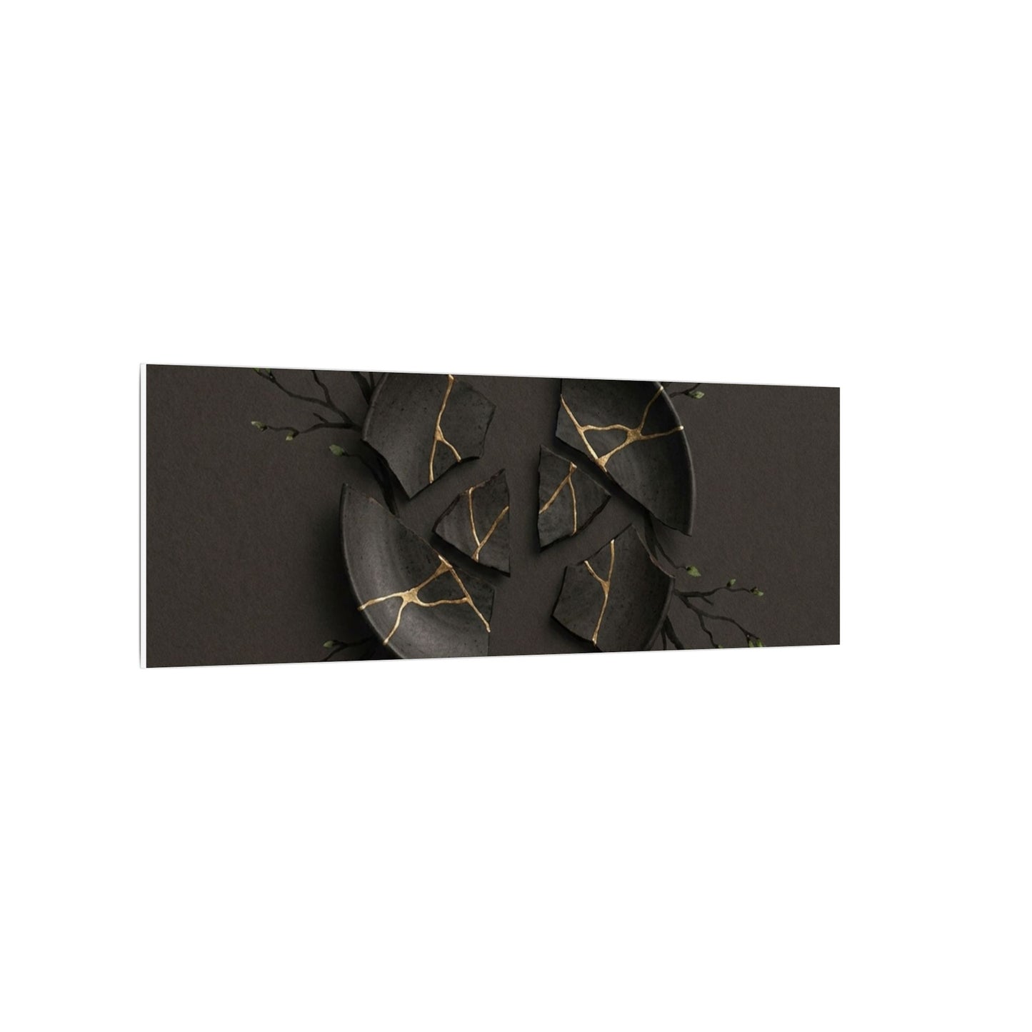 Sophisticated Broken Pottery Canvas Art - Charcoal Ink Dark Japandi