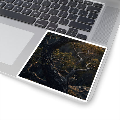 Sophisticated Pine Tree Sticker - Moody Minimal Dark Japandi Art Print