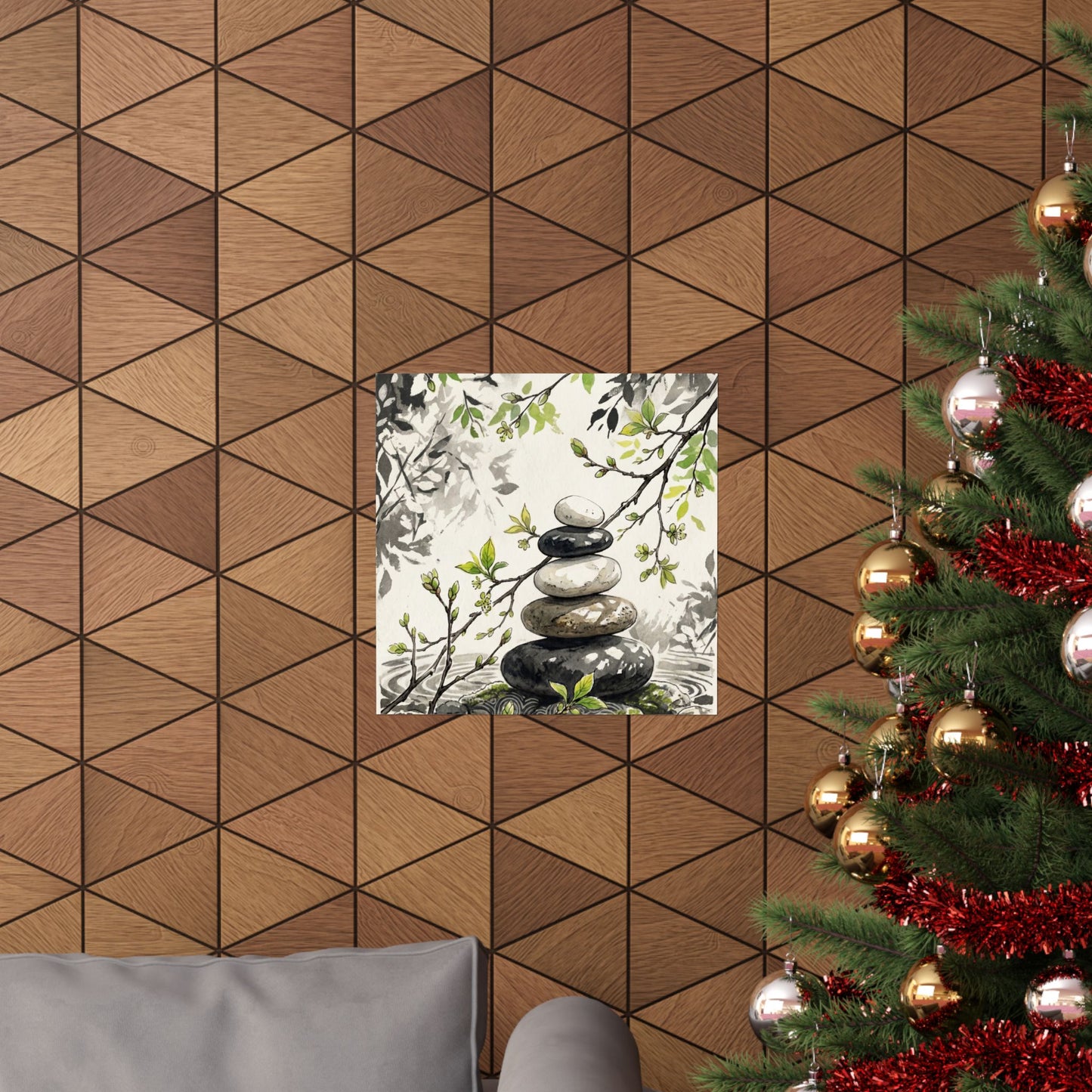 River Stones Spring Wall Art Print | Japandi Warm Design
