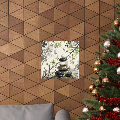 River Stones Spring Wall Art Print | Japandi Warm Design