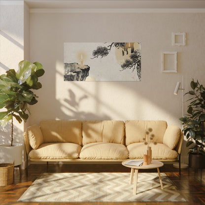 Japandi Pine Tree in Candlelight | Japanese Pattern Canvas Art