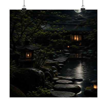 Ma Moonlit Garden Wall Art Print - Dark Japandi Shadow Zen
