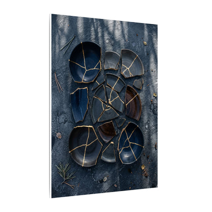 Dark Japandi Broken Pottery in Dappled | Shadow Zen Canvas Art