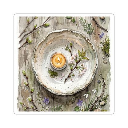 Candlelight Ceramic Bowl Sticker - Japandi Mono No Aware