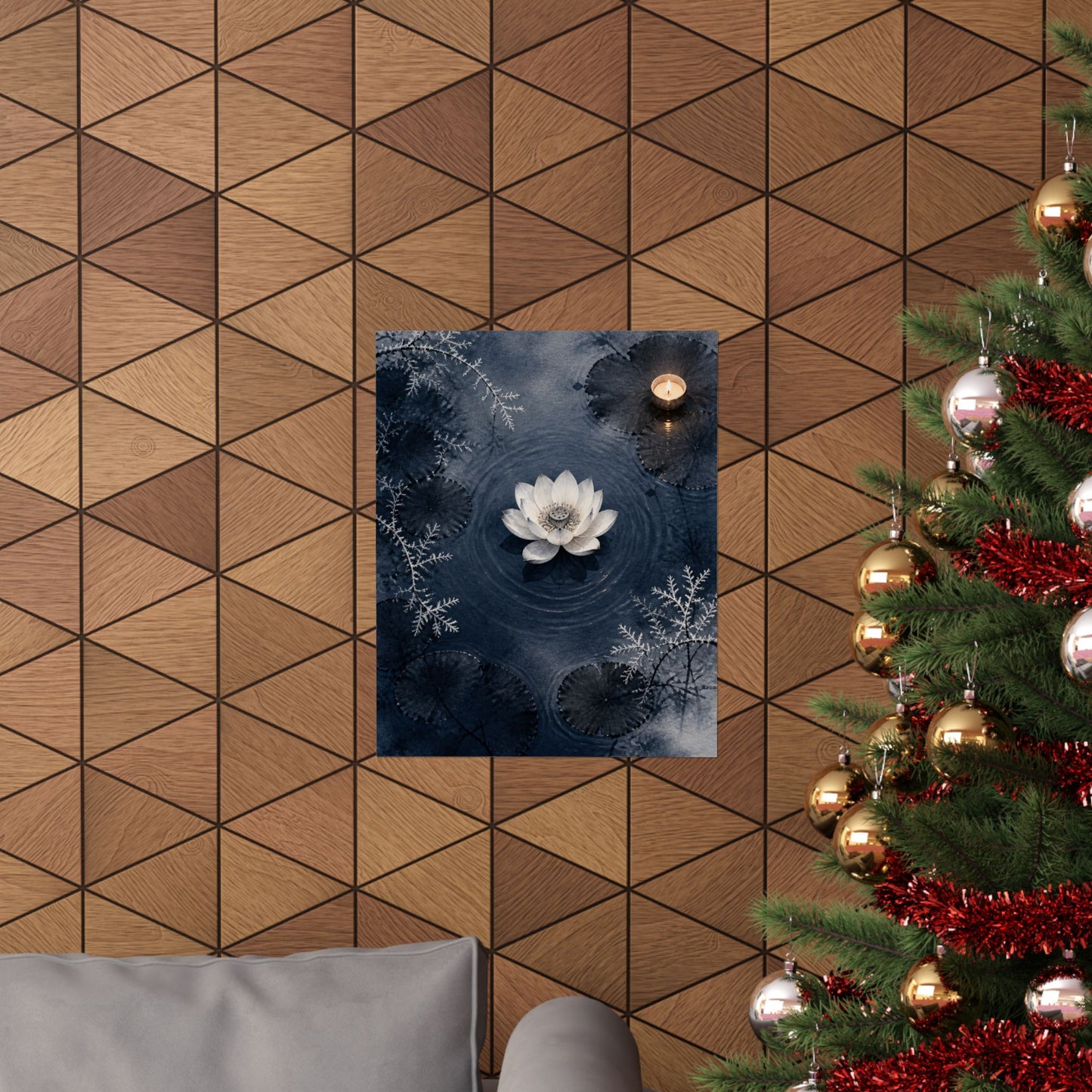 Lotus Flower Wall Art Print | Winter Zen Sumi E Art