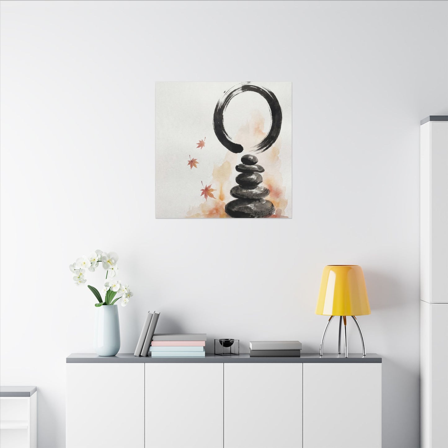 River Stones Canvas Art | Autumn Zen Enso Art