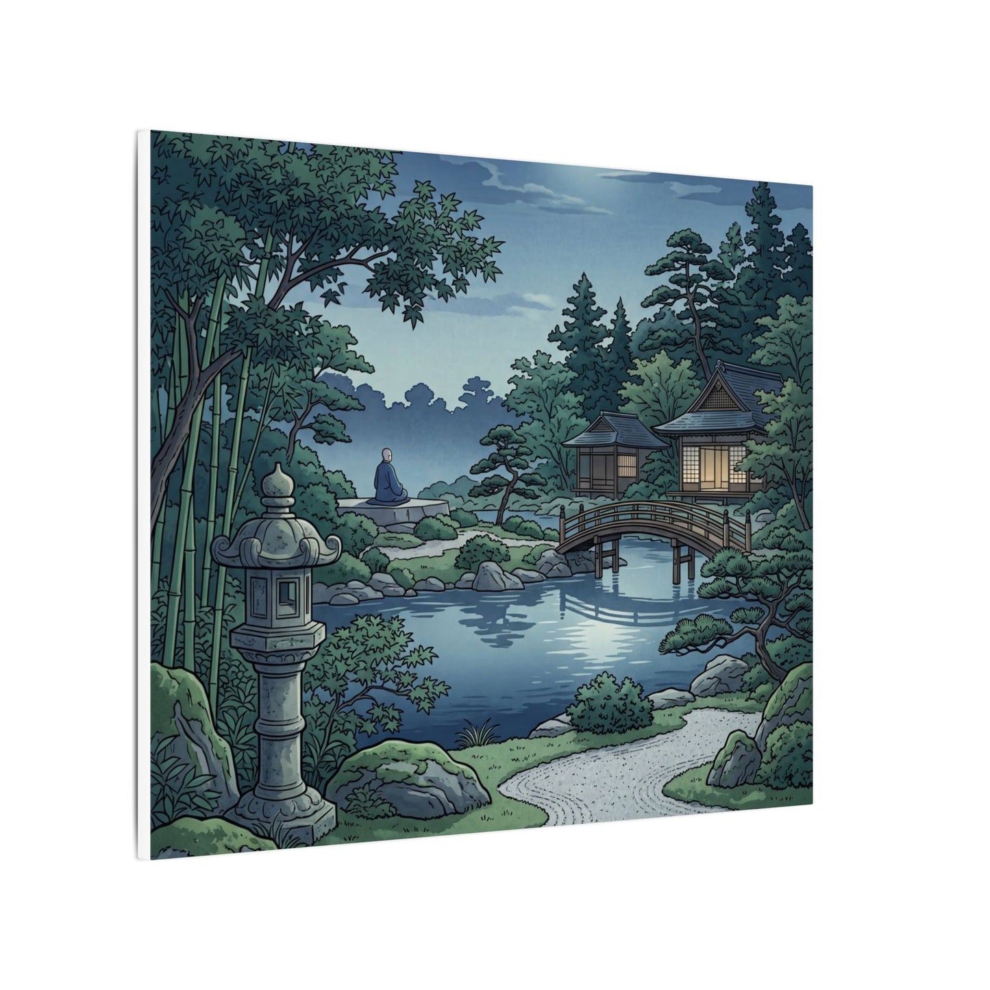 Summer Moonlit Garden Ukiyo E Inspired Canvas Art | Serene Decor