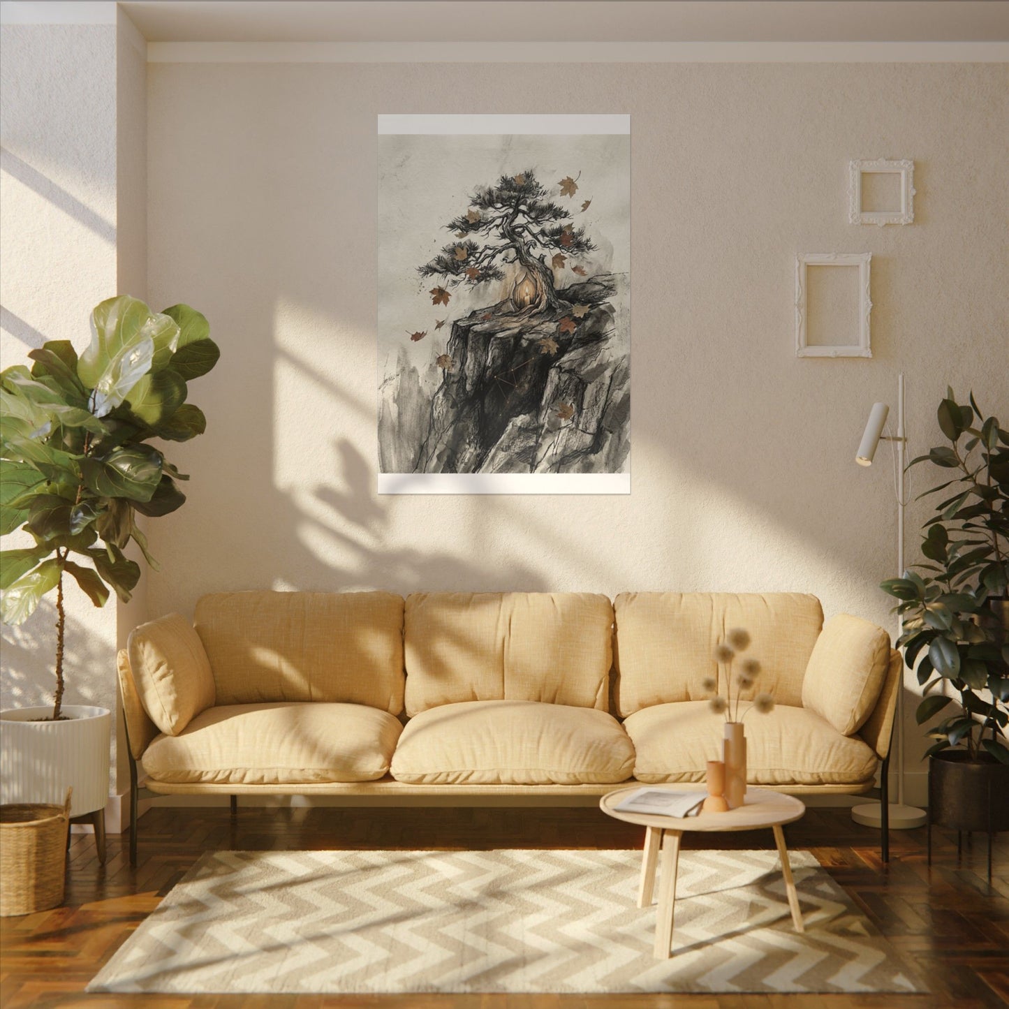 Pine Tree Autumn Canvas Art | Japandi Earthy Design